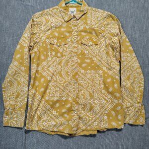Cotton Rye Shirt Womens Pearl Snap Western Yellow White Paisley Size Medium